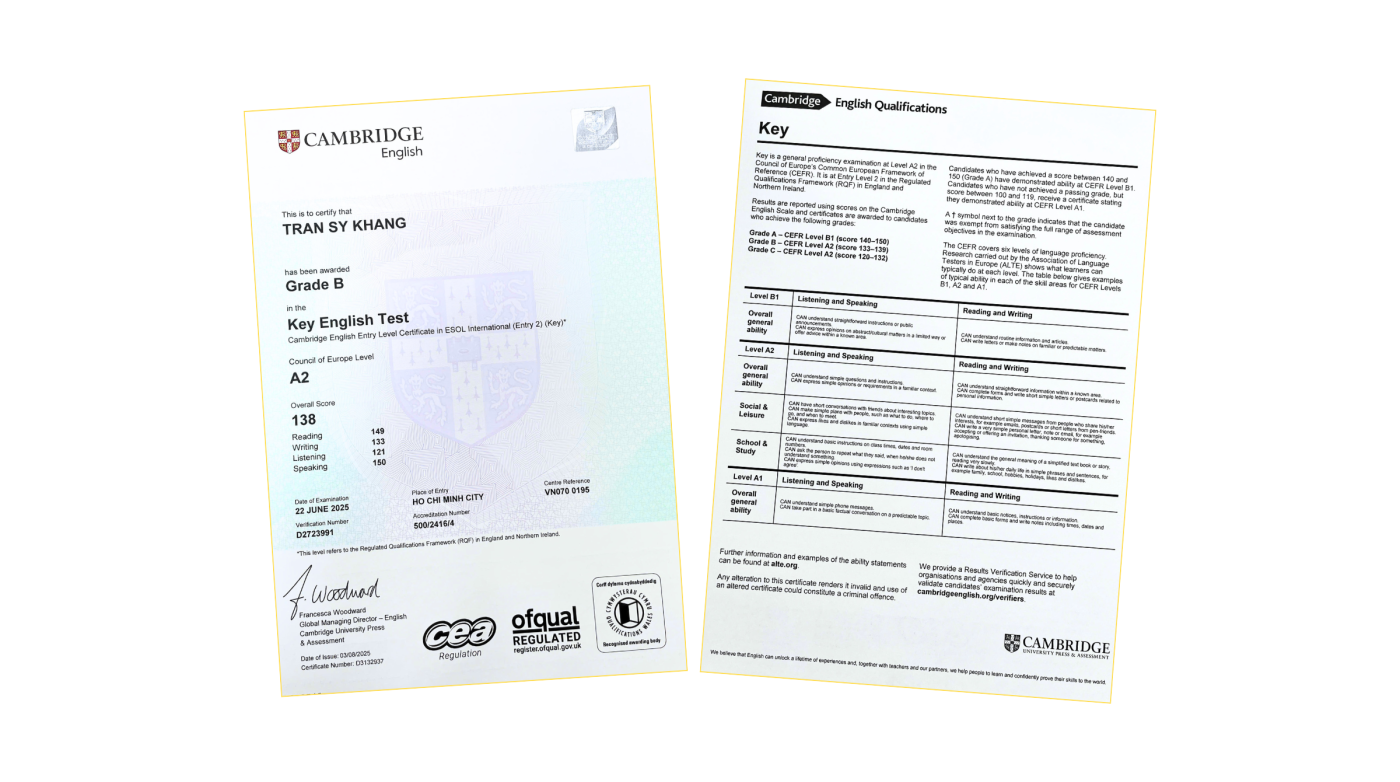 chứng chỉ cambridge KET